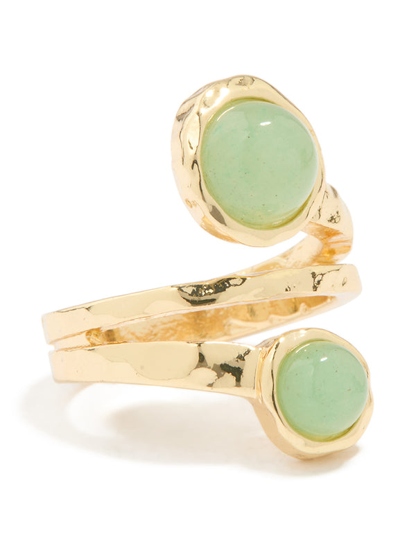 Gold Plated Green Semi Precious Stone Double Circle Ring