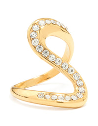 Showcasing a waterproof gold plated stainless steel diamante swivel ring with statement design front view - link has visual effect only
