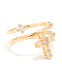 Gold Plated Cubic Zirconia Swirl Cross Ring - link has visual effect only