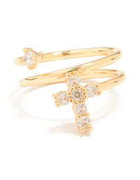 Gold Plated Cubic Zirconia Swirl Cross Ring - link has visual effect only