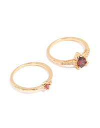 Gold Plated Red Cubic Zirconia Elegant Pear Stacking Rings 3-Pack - link has visual effect only