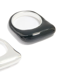 Silver & Black Rectangle Bar Rings 2-Pack - link has visual effect only