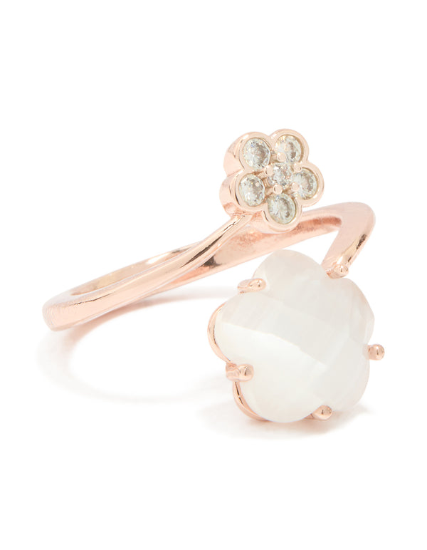 Rose Gold Cubic Zirconia Open Flower Ring