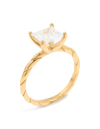 Waterproof Gold Plated Stainless Steel Cubic Zirconia Square Ring - link has visual effect only