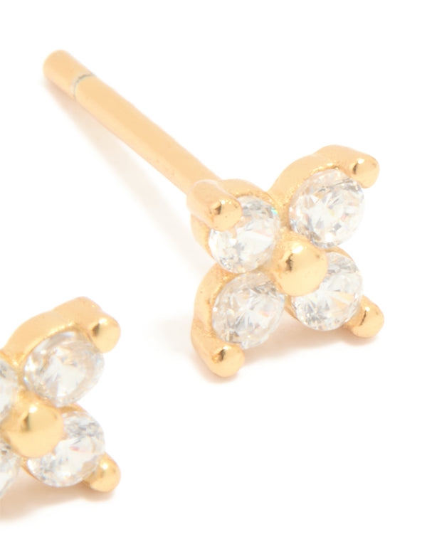 Gold Plated Sterling Silver Cubic Zirconia Mini Flower Earrings