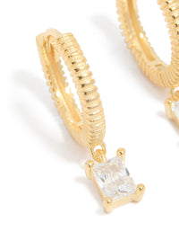 Gold Plated Sterling Silver Cubic Zirconia Drop Charm Huggie Earrings - link has visual effect only