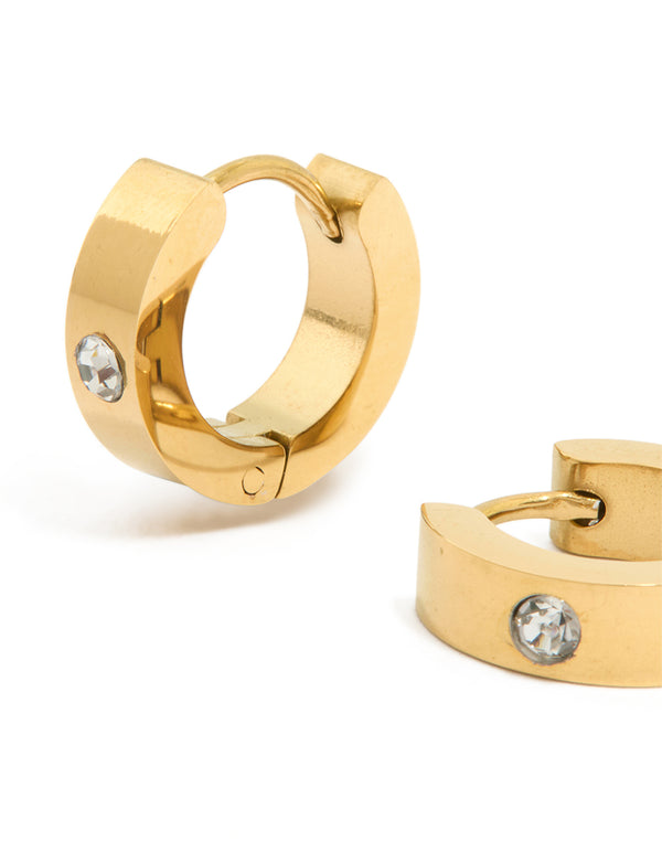 Waterproof Gold Plated Stainless Steel Cubic Zirconia Huggie Earrings