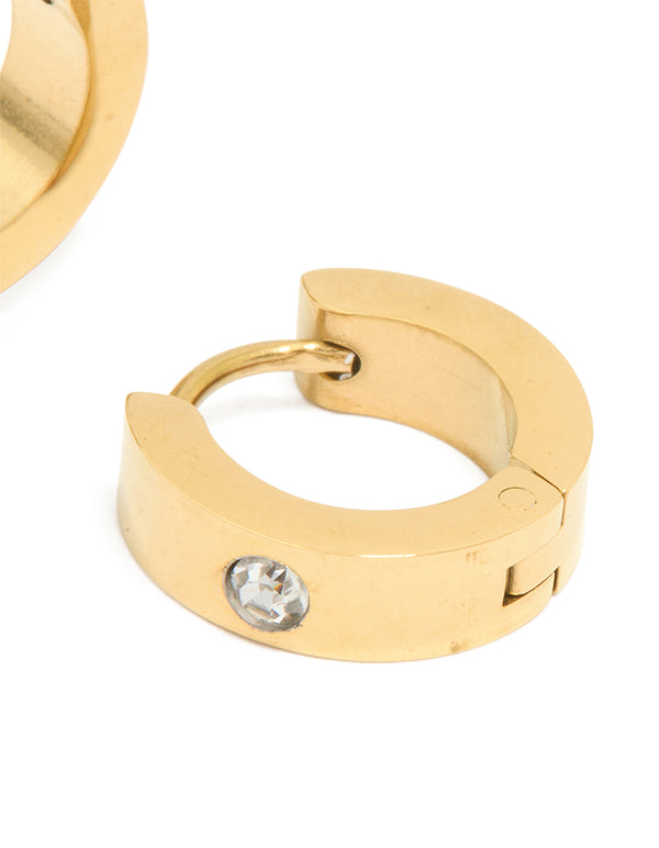 Waterproof Gold Plated Stainless Steel Cubic Zirconia Huggie Earrings