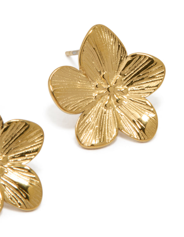 Waterproof Gold Plated Stainless Steel Flower Stud Earrings