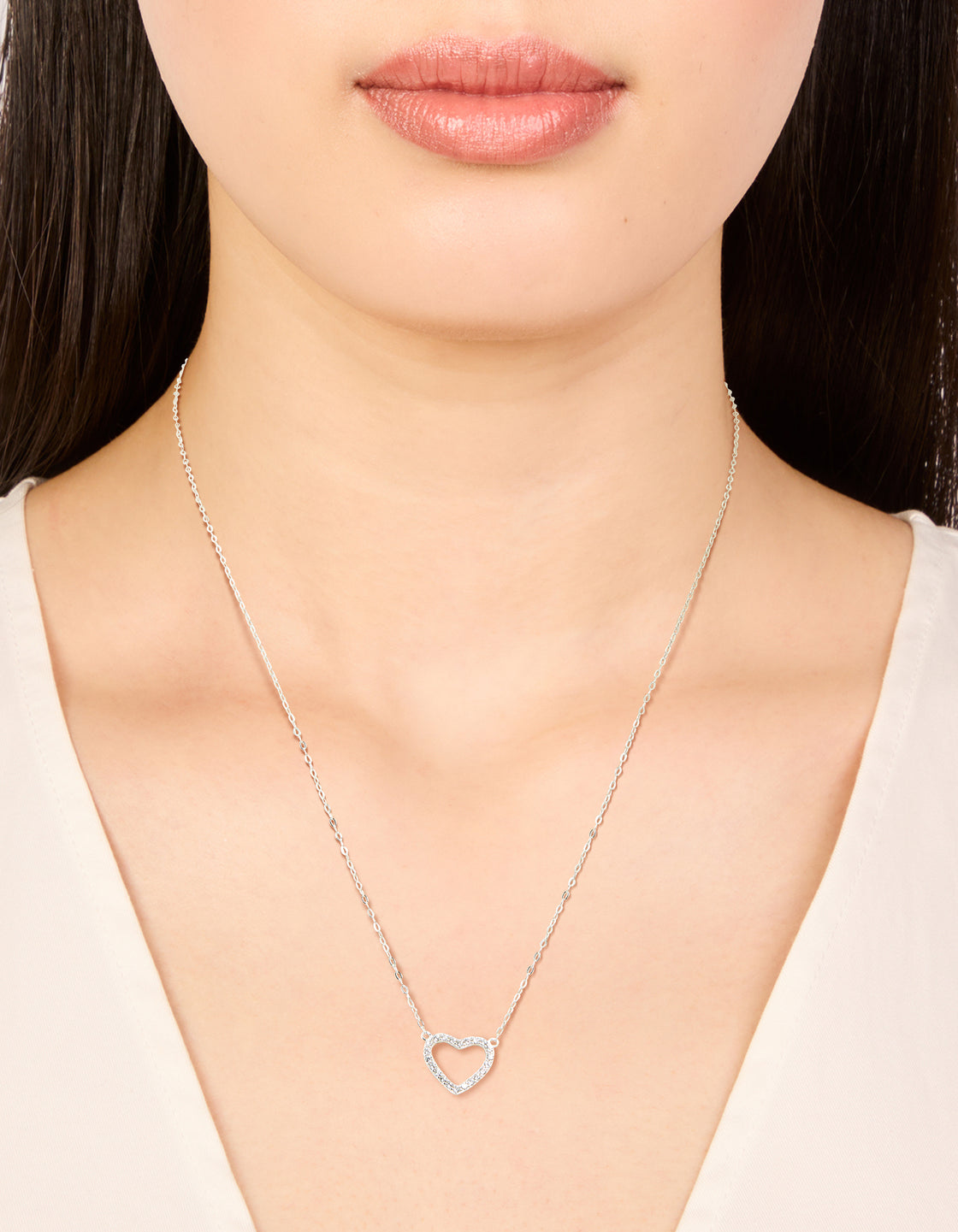 Sterling Silver Cubic Zirconia Pave Heart Necklace