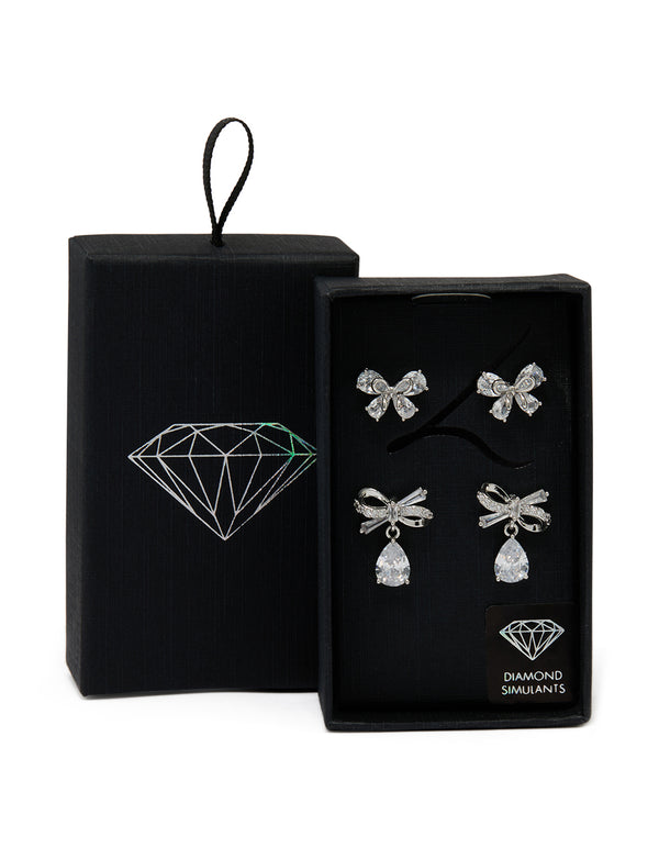 Silver Cubic Zirconia Bow Earrings 2-Pack