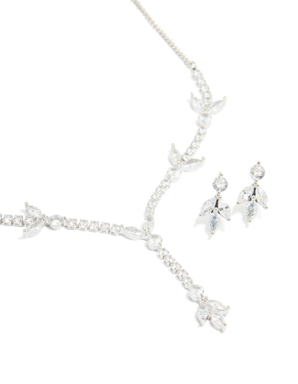 Silver Cubic Zirconia Earrings & Necklace Set