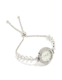 Silver Cubic Zirconia Round Face Toggle Watch - link has visual effect only