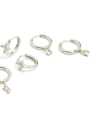 Waterproof Stainless Steel Cubic Zirconia & Baguette Flower Huggie Earrings 4-Pack - link has visual effect only