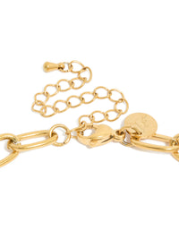 Featuring waterproof irregular paperclip design with freshwater pearl necklace in gold plated stainless steel clasp detail view - link has visual effect only