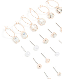 Rose Gold Diamante Pearl Ball Hoop & Stud Earrings 12-Pack - link has visual effect only