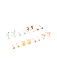 Gold Drinks & Diamante Stud Earrings 8-Pack - link has visual effect only