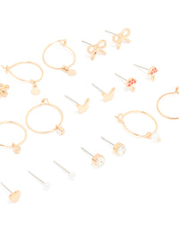 Gold Mushroom & Bow Stud Earrings 12-Pack - link has visual effect only