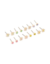 Gold Flower Diamante Stud Earrings 8-Pack - link has visual effect only