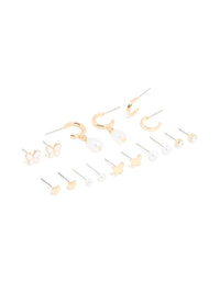 Gold Pearl & Butterfly Earrings 8-Pack - link has visual effect only