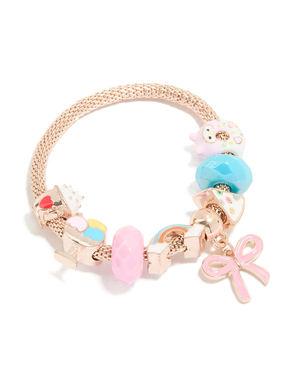 Kids Rose Gold Diamante & Bow Charm Bracelet