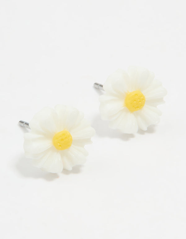 White & Yellow Acrylic Frangipani Stud Earrings