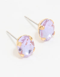 Gold Purple Diamante Oval Stud Earrings - link has visual effect only