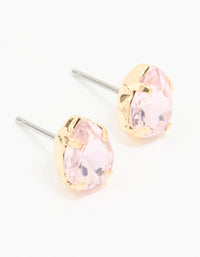 Gold Pink Diamante Pear Stud Earrings - link has visual effect only