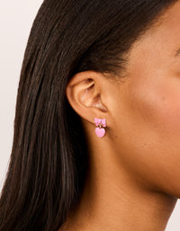 Gold Coated Metal Bow & Heart Drop Stud Earrings - link has visual effect only