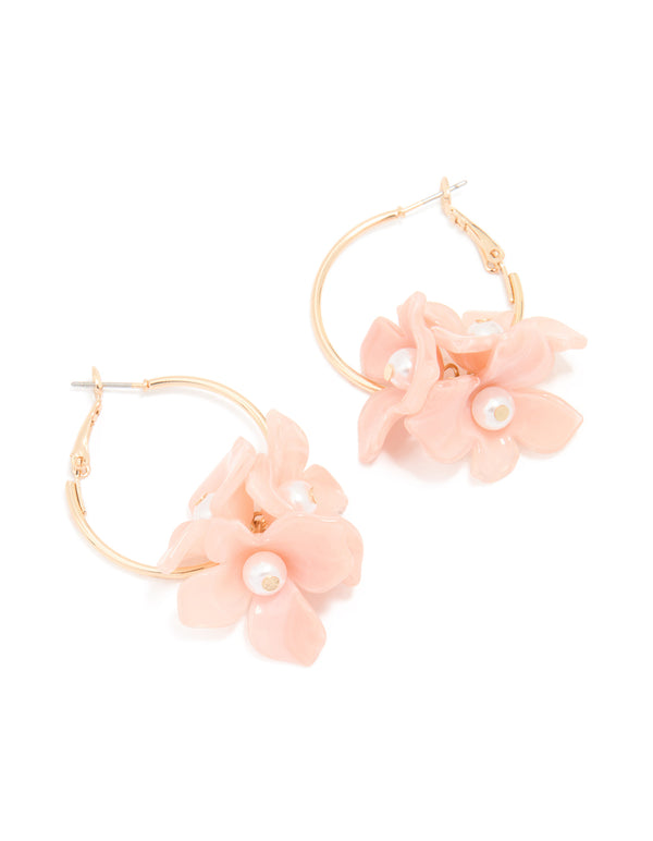 Gold Pink Acrylic Flower Drop Earrings