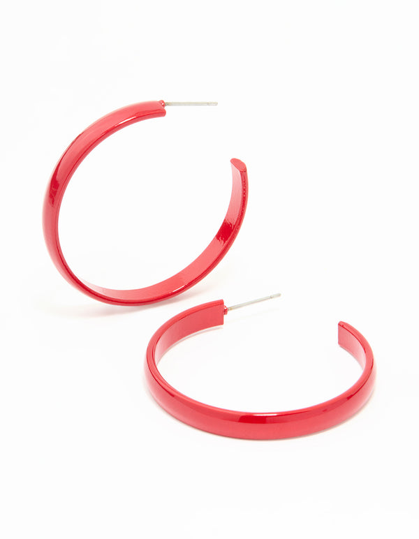 Pink Coated Metal Shiny Flat Hoop Earrings