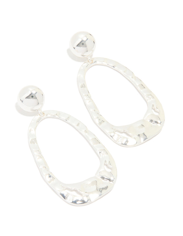 Silver Organic Rectangle Drop Earrings