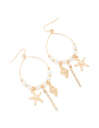 Gold Beaded Pearl Sea Drop Earrings - link has visual effect only