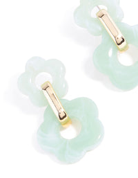 Gold Green Double Acrylic Flower Drop Earrings - link has visual effect only