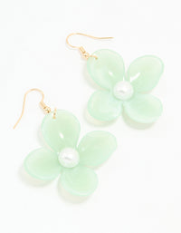 Gold Green Acrylic Pearl Center Flower Drop Earrings - link has visual effect only