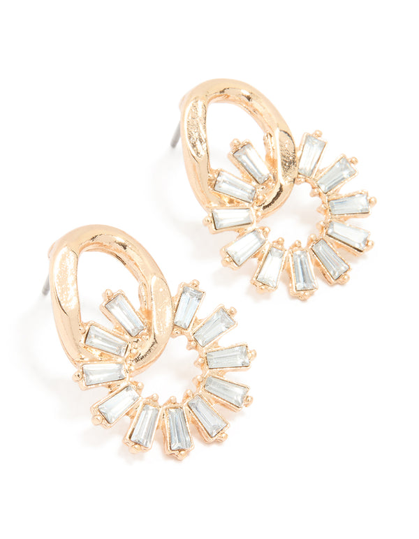 Gold Diamante Link Stud Earrings