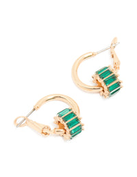 Gold & Green Baguette Rondell Huggie Earrings - link has visual effect only