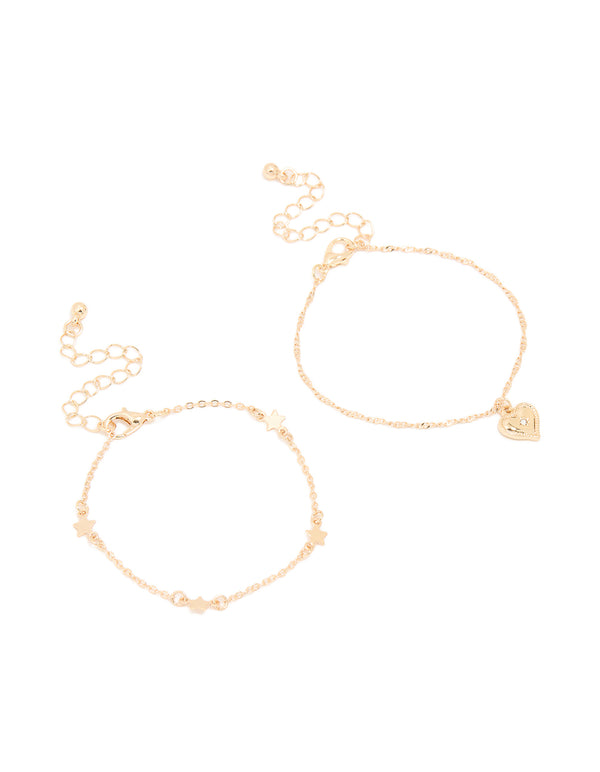 Gold Heart & Star Bracelets 2-Pack