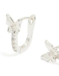 Silver Plated Cubic Zirconia Mini Butterfly Huggie Earrings - link has visual effect only