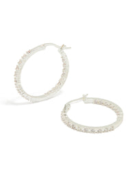 Silver Plated Cubic Zirconia Skinny Large Hoop Earrings - link has visual effect only