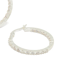 Silver Plated Cubic Zirconia Skinny Large Hoop Earrings - link has visual effect only