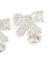 Silver Plated Cubic Zirconia Bow & Round Drop Earrings - link has visual effect only