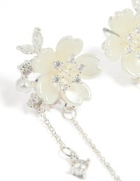 Silver Plated Cubic Zirconia & Pearl Flower Drop Earrings - link has visual effect only