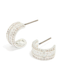 Silver Plated Cubic Zirconia Baguette Small Hoop Earrings - link has visual effect only