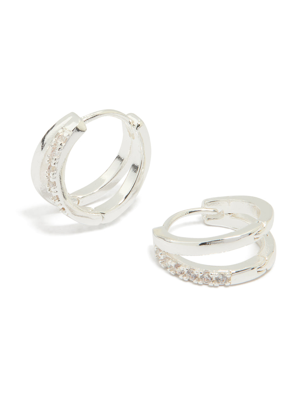 Silver Plated Cubic Zirconia Double Layered Hoop Earrings