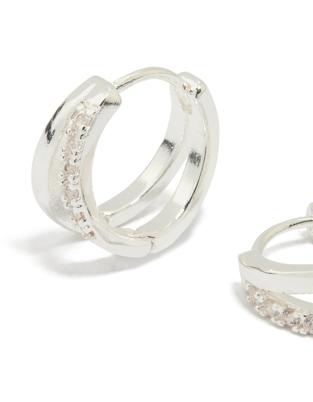Silver Plated Cubic Zirconia Double Layered Hoop Earrings