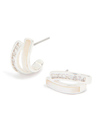 Silver Plated Cubic Zirconia & Mother Of Pearl Jacket Earrings - link has visual effect only