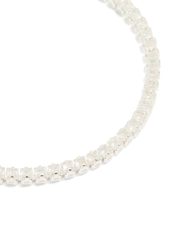 Silver Plated Cubic Zirconia Baguette Tennis Bracelet