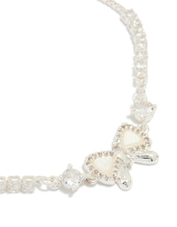 Silver Plated Cubic Zirconia Bow Outline Toggle Bracelet - link has visual effect only