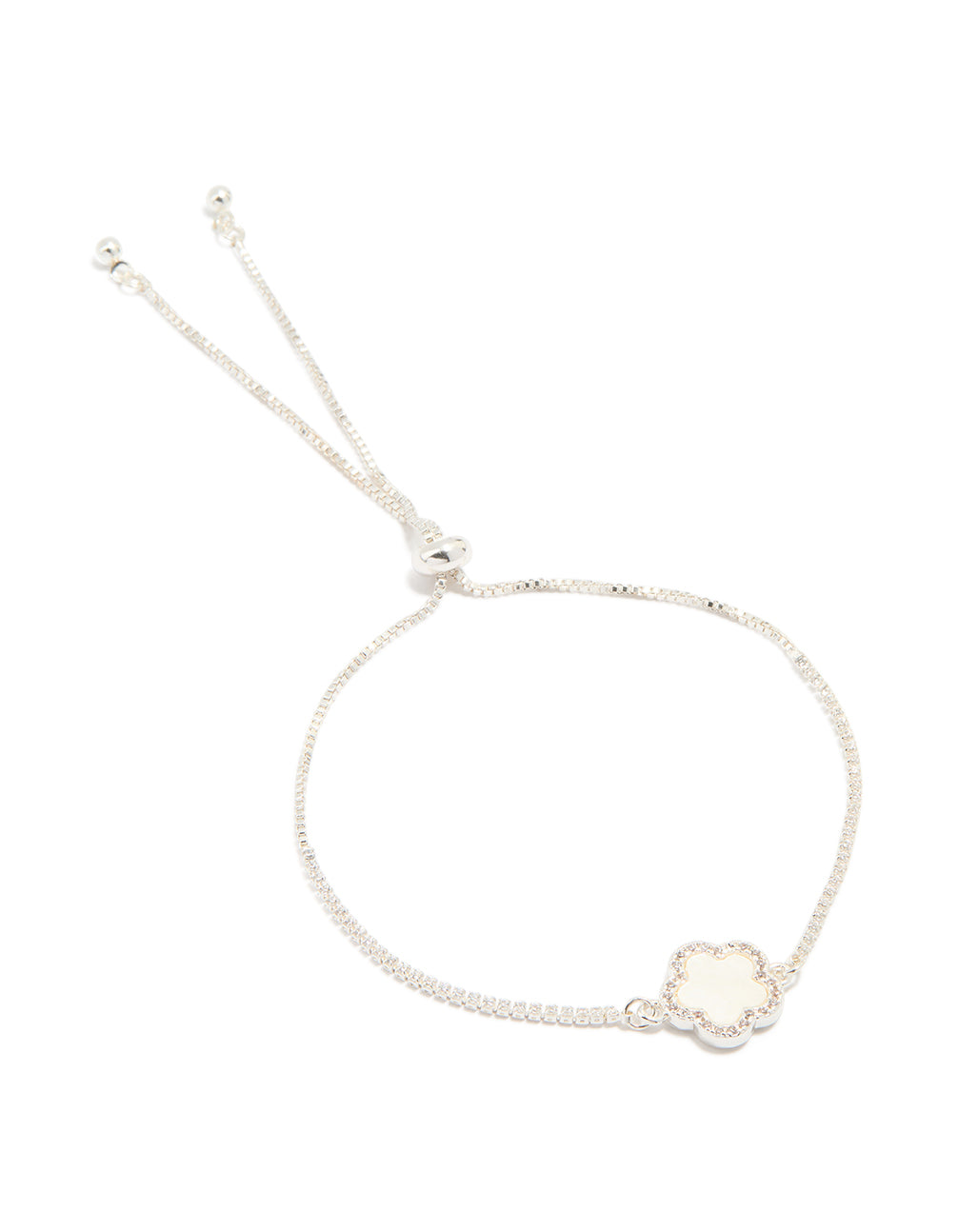 Silver Plated Cubic Zirconia Flower Toggle Bracelet